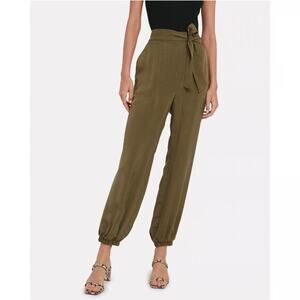 Intermix Lindy Tie Waist Pants Womens 2 Olive Green Cropped Relaxed Quiet Luxury